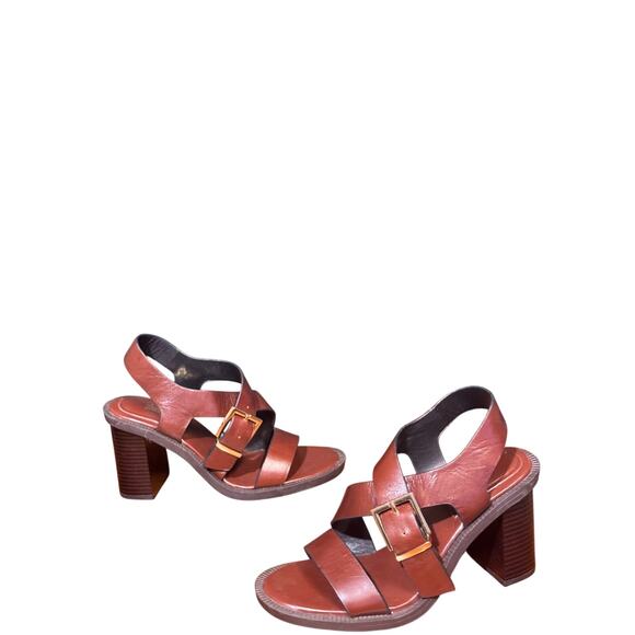 ZARA New Woman Leather Buckle Heel Sandals Shoes Brown size euro 37 - Picture 2 of 8